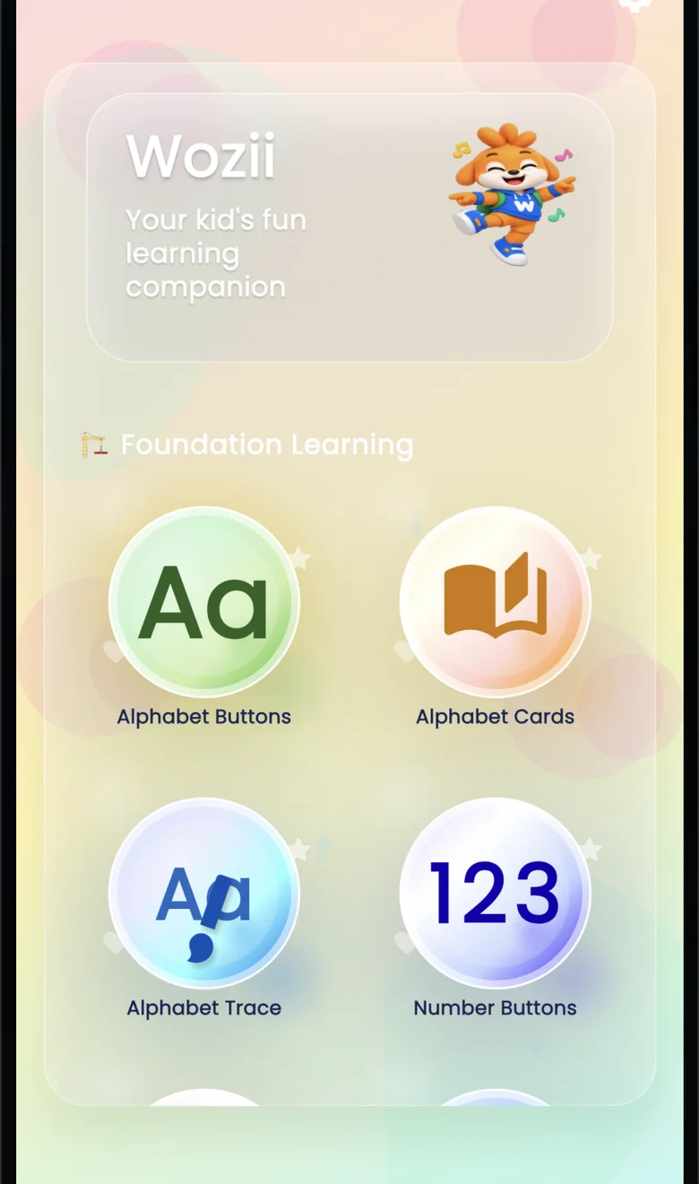 Wozee app home screen