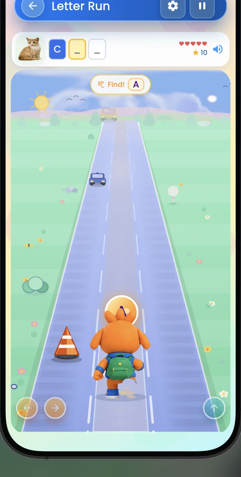 Letter Run gameplay with Wozee running to collect letters